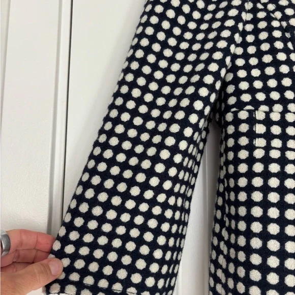Juicy Couture Y2K Navy Cream Wool Blend Polka Dot Peacoat Cropped Preppy Small - Picture 4 of 10